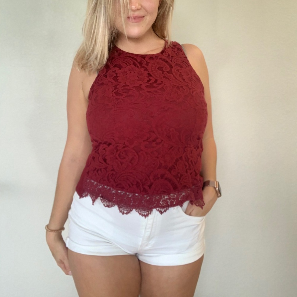 Maroon/Burgundy Lacey Lacy Top